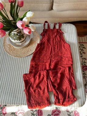 Hollister Rust Red Wide-Leg Linen Blend Jumpsuit Romper